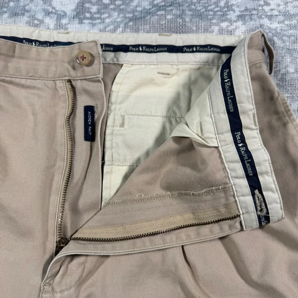 Polo Ralph Lauren Andrew Pant Mens 36x30 Khaki Tan Pleated Chino Cotton Trousers